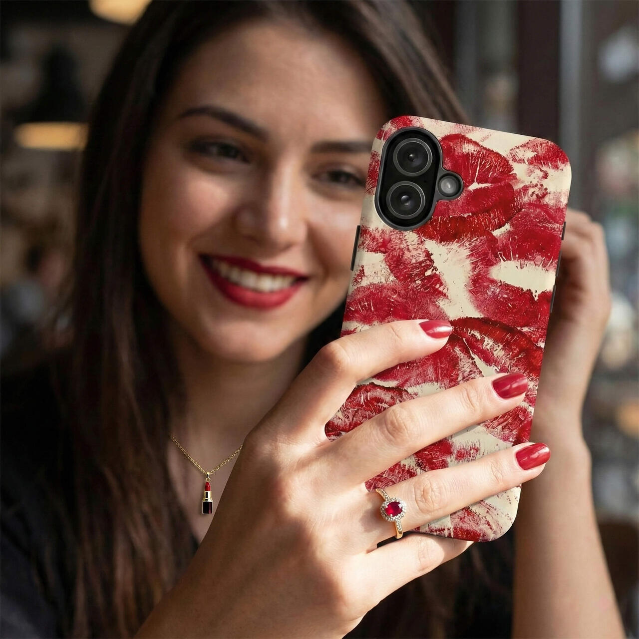 Red Kiss Print iPhone Case